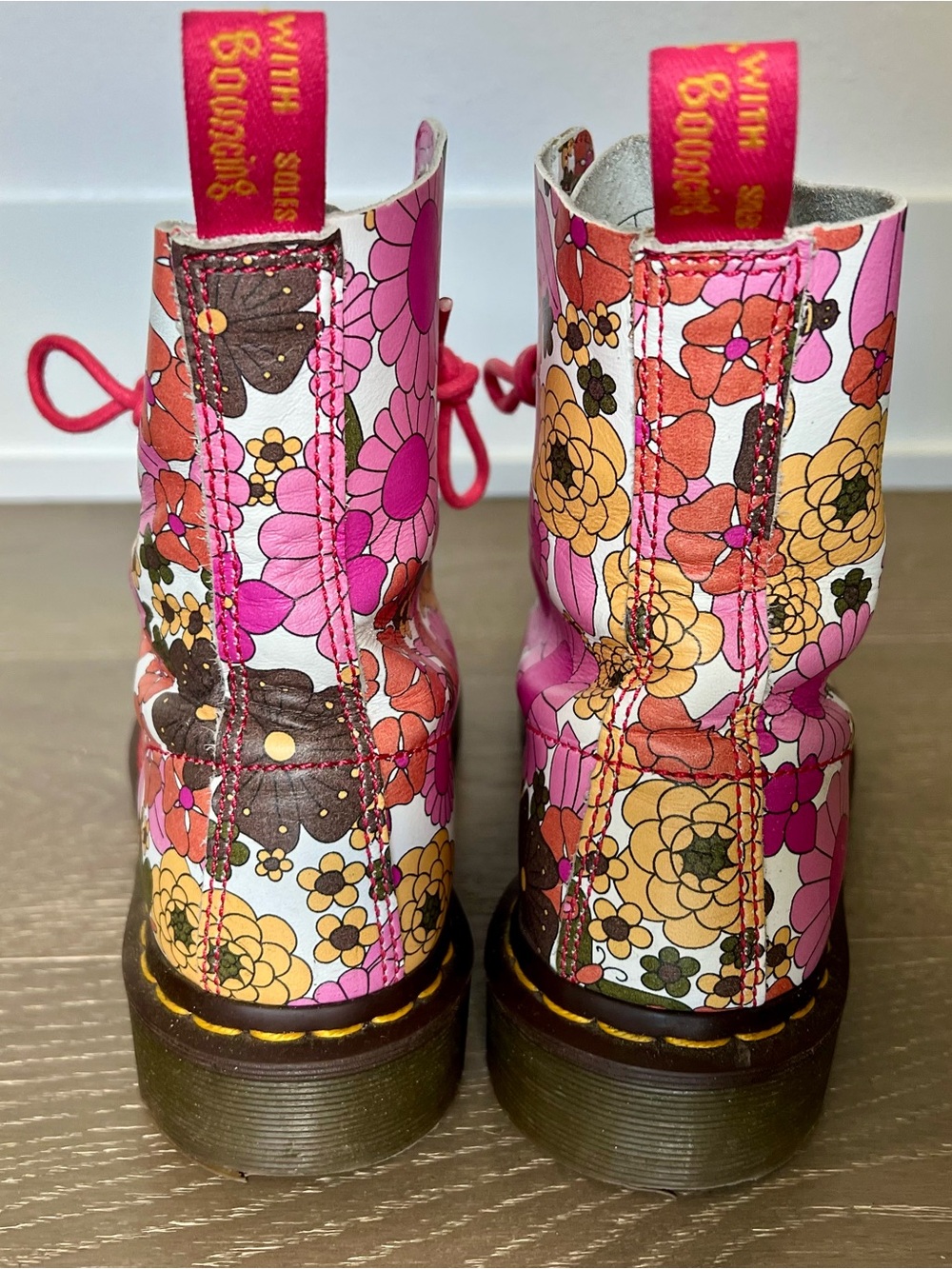 Rare Dr Martens 1460 Pascal Retro Floral Boots Pink Flower Power Womens Size 6 - Picture 4 of 10